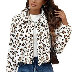 Chic Leopard Print Teddy Jacket